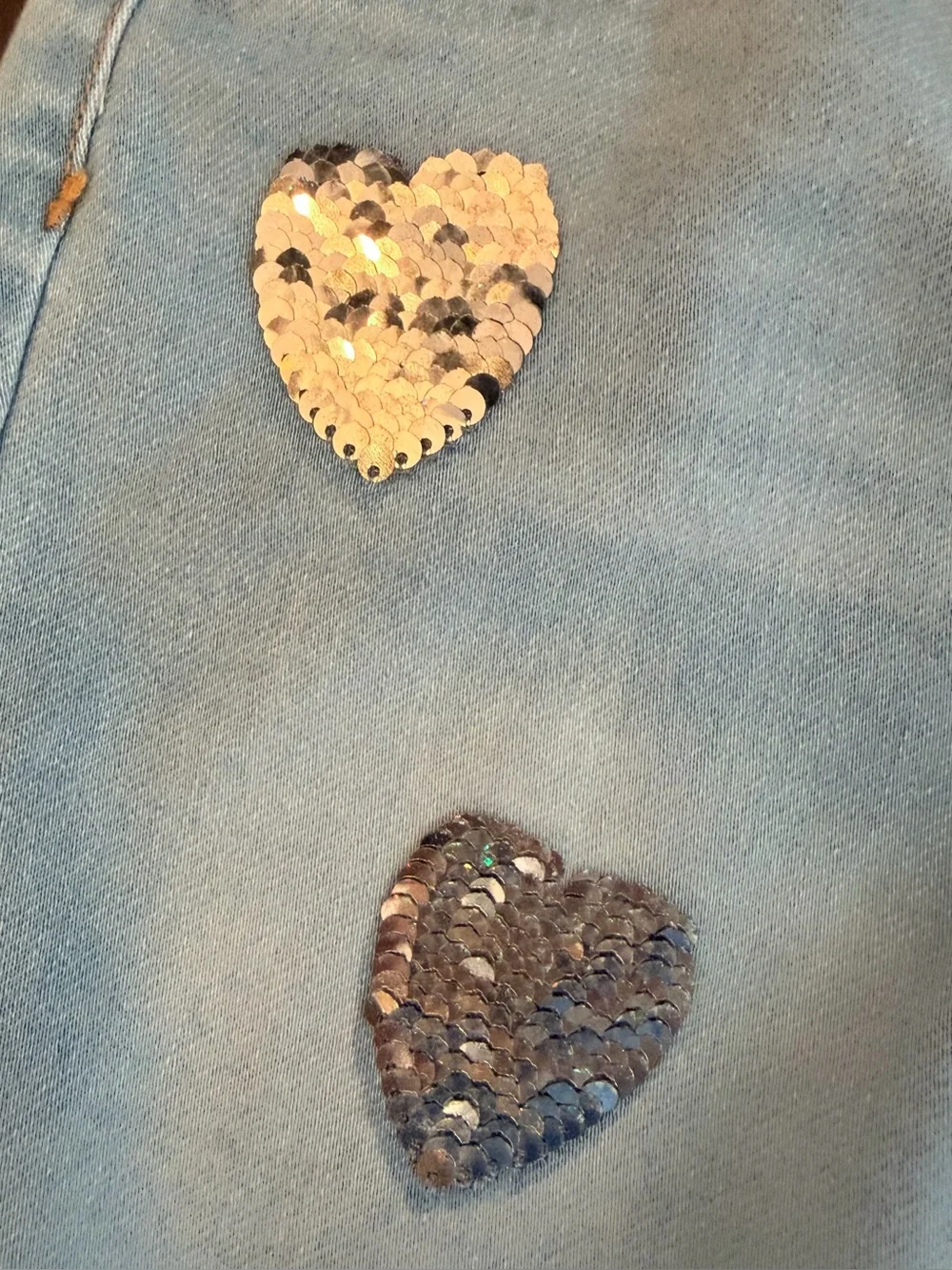 Light Blue Girl’s Size 12 Justice Jeans with Silver Sequin Hearts